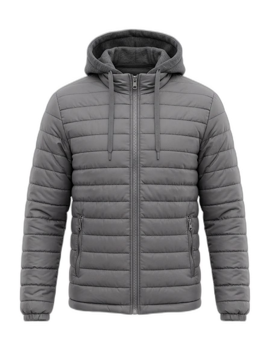 Men's Grey Padded Hooded Puffer Jacket
