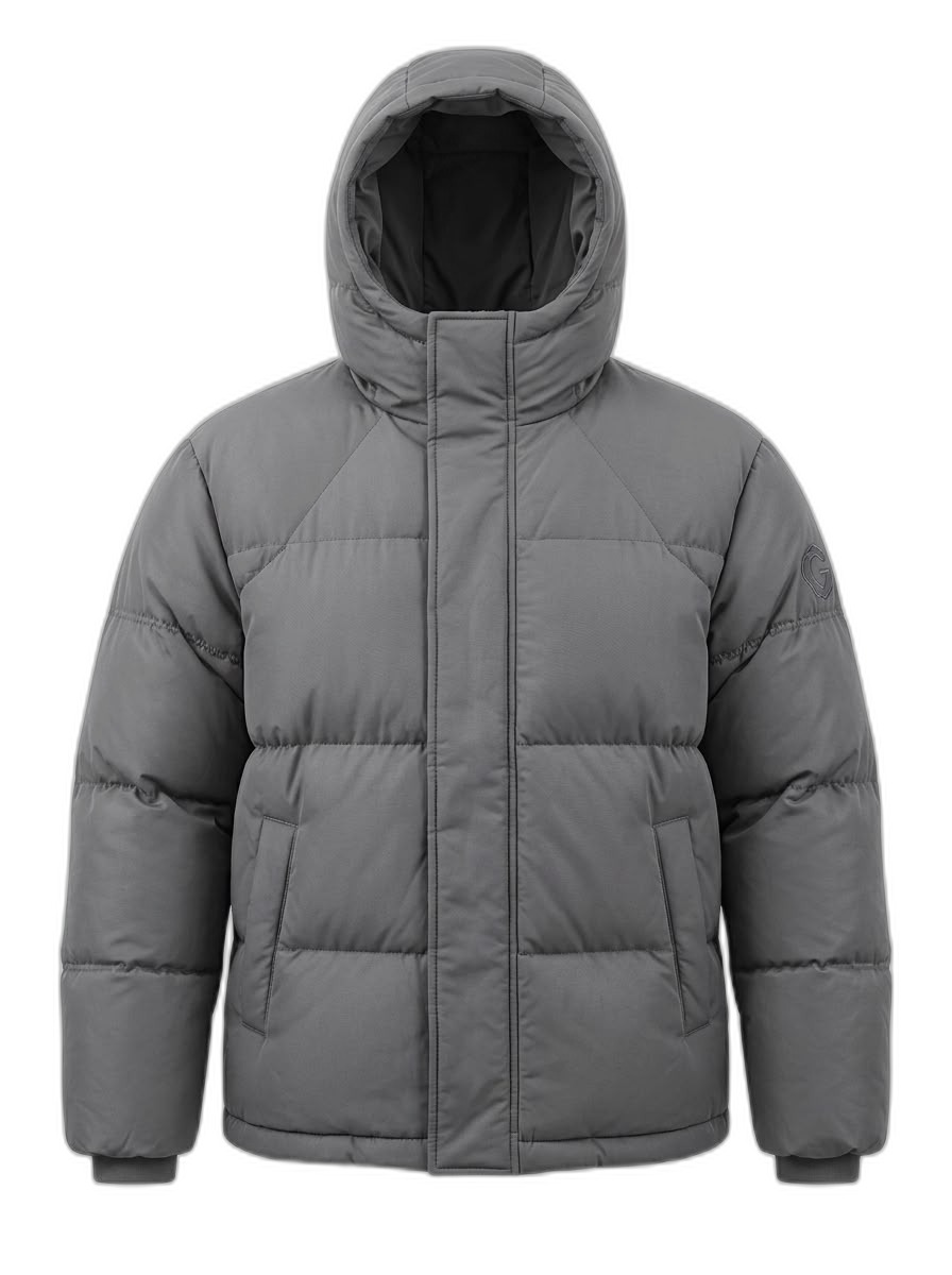 Grey Hooded Puffer Jacket for Men & Women