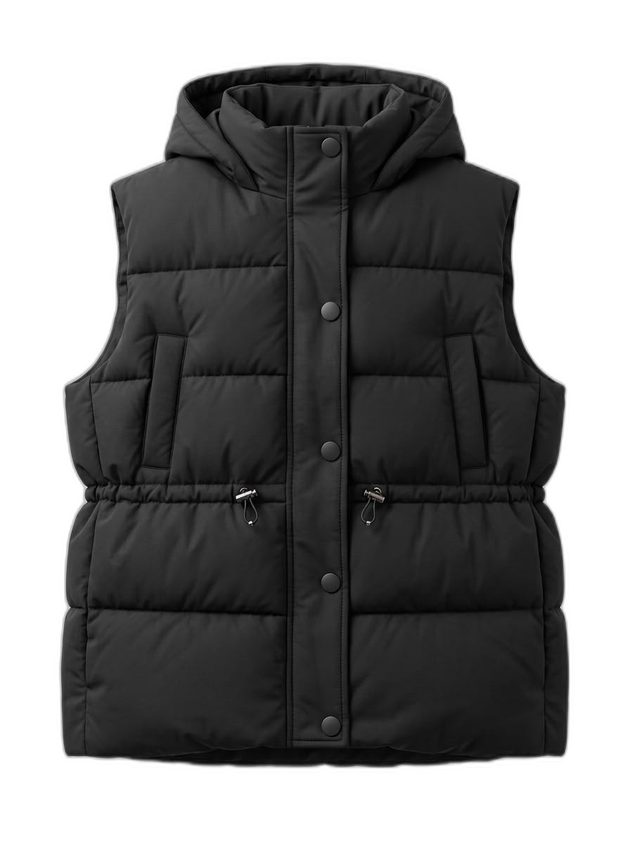 Women's Black Hooded Puffer Vest