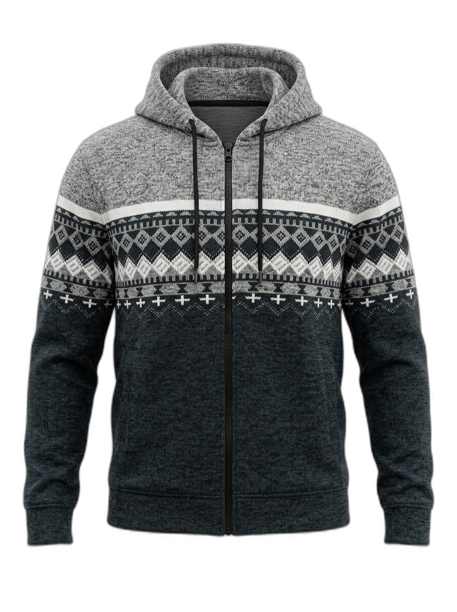 Men's Fair Isle Knit Zip-Up Hoodie