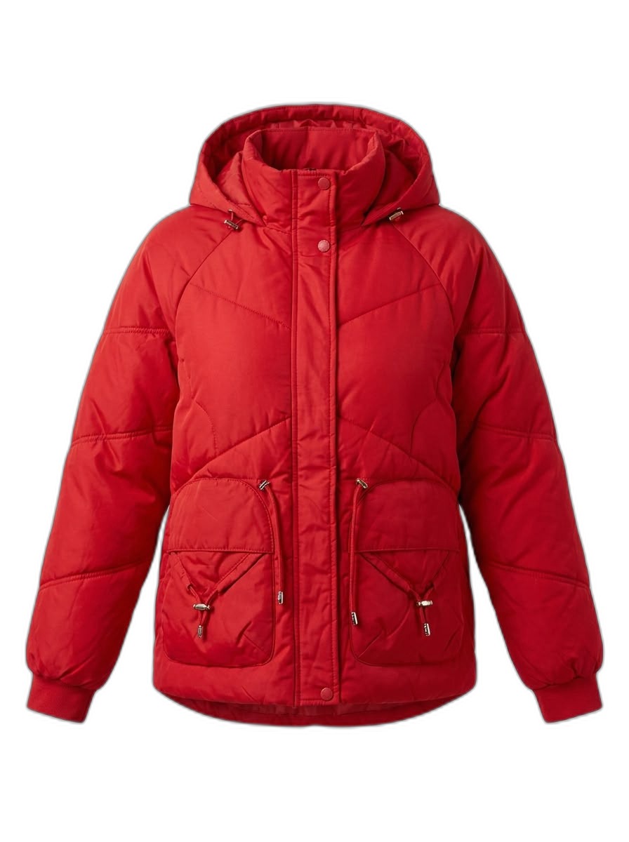 Women's Red Hooded Puffer Jacket
