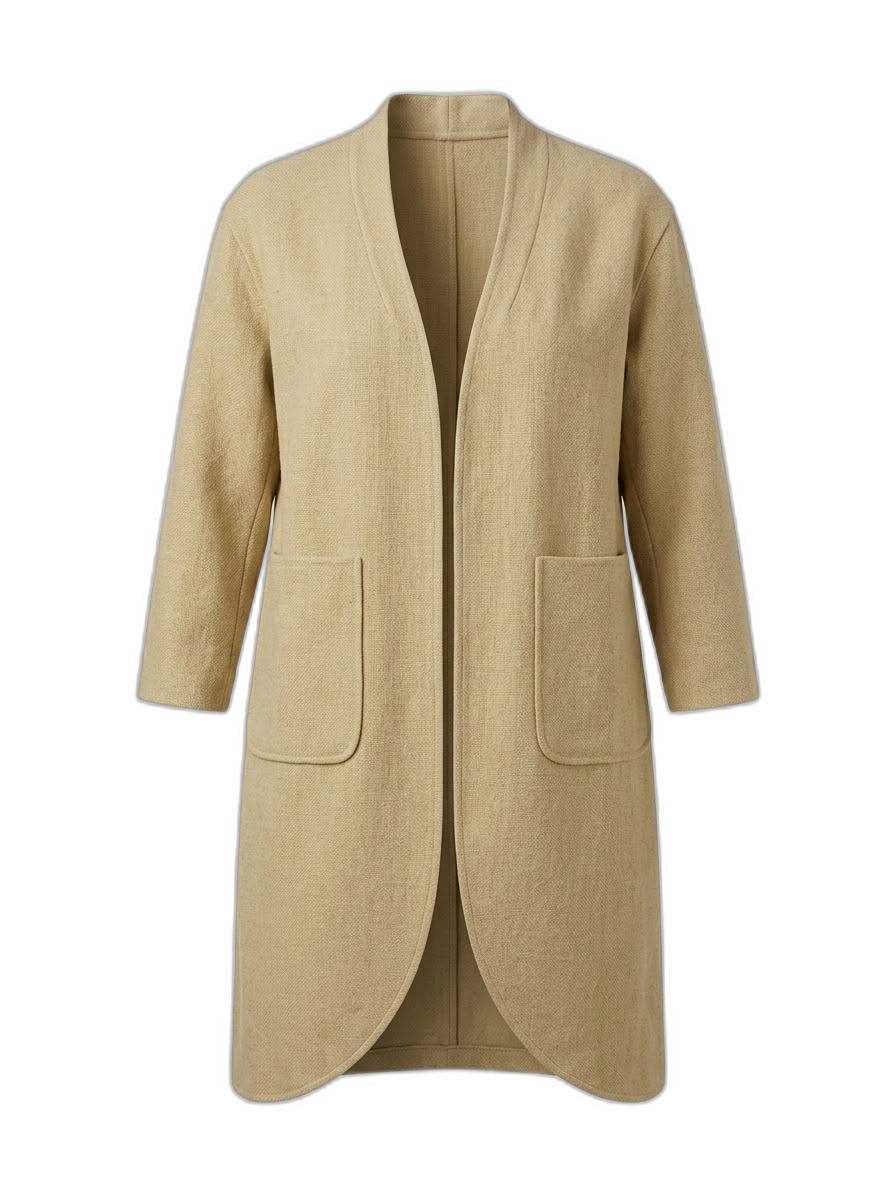 Women's Beige Open Front Cardigan Coat