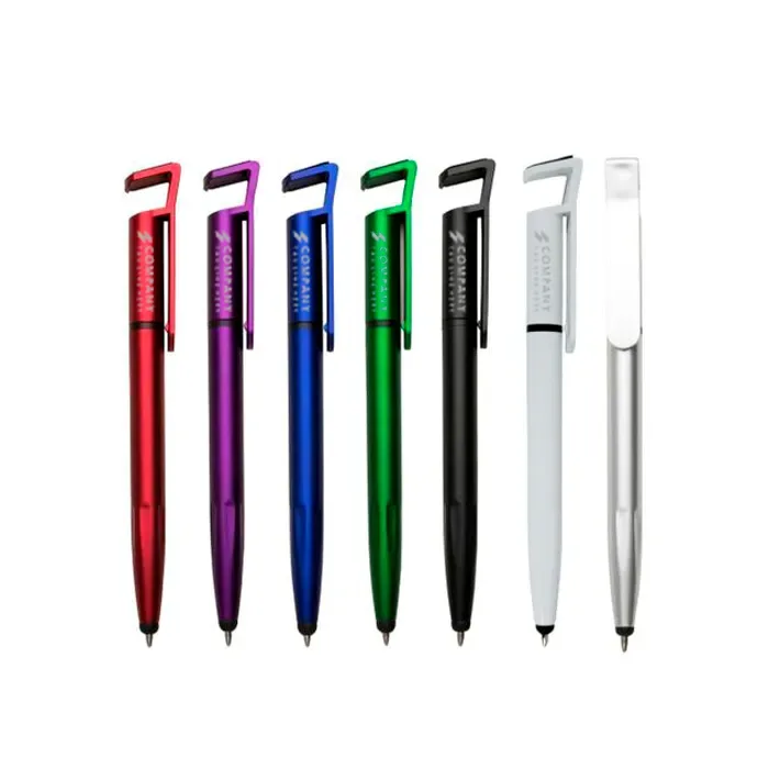Caneta de plástico personalizada e com ponta touch suporte e limpador de celular 00708