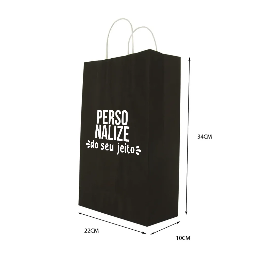 Sacola de papel preta personalizada média 34 x 22 x 10 cm