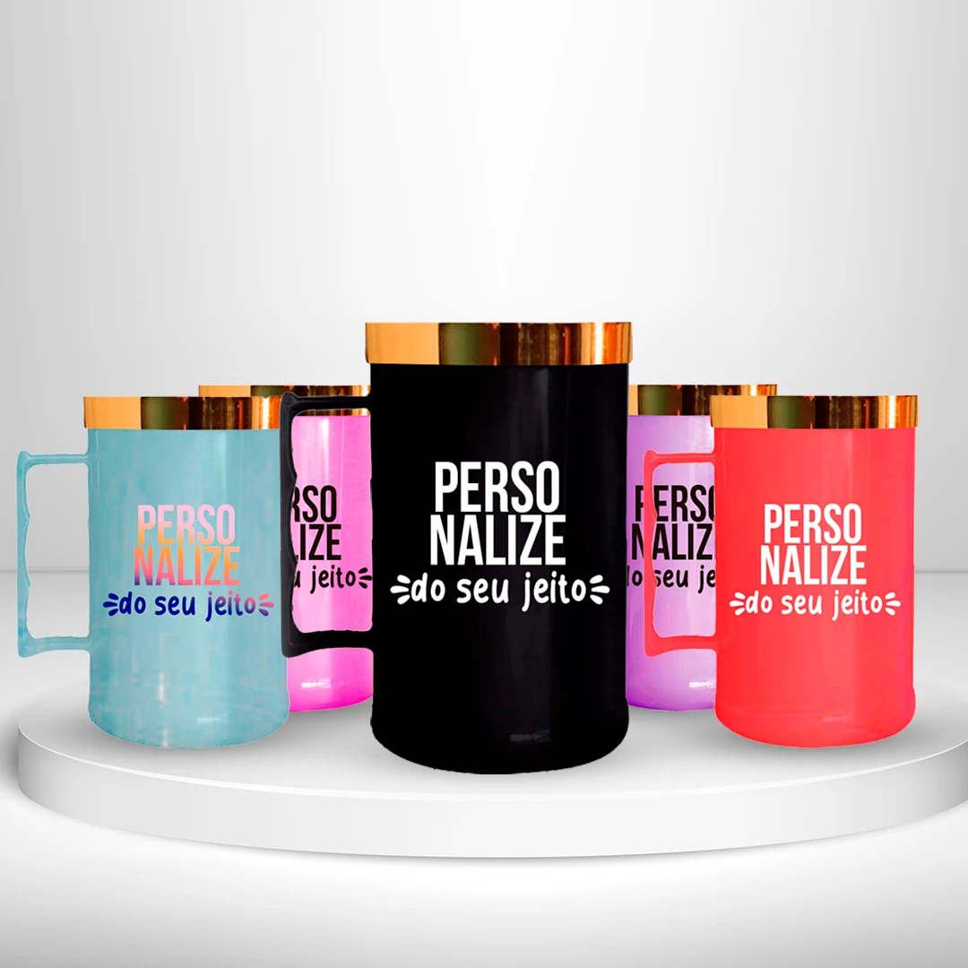 Caneca de acrílico tradicional com borda personalizada 450 ml