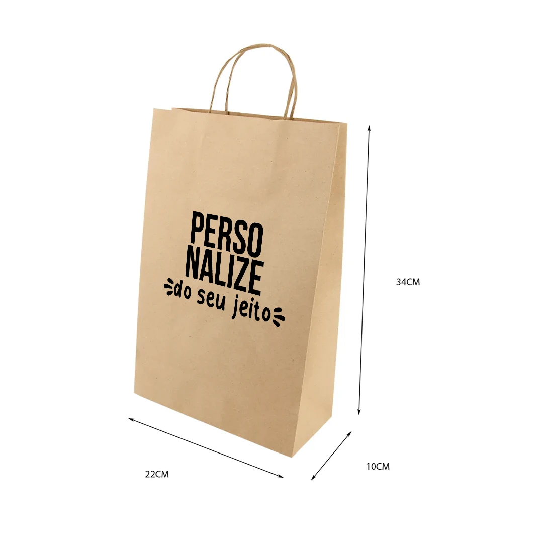 Sacola de papel kraft personalizada média 34 x 22 x 10 cm