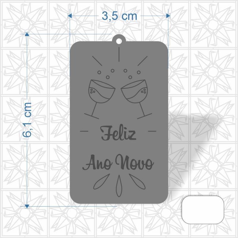 Chaveiro Feliz Ano Novo em MDF 3 mm c/ uma face branca