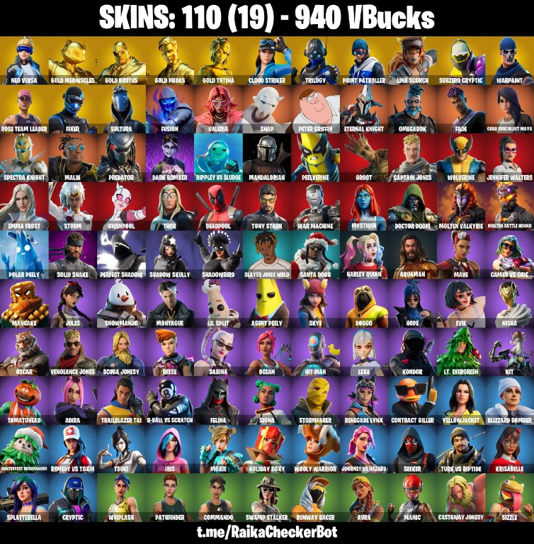 110 Skins, OG STW, Neo Versa, Gold Midas, Cloud Striker, Reaper Axe [PC/PSN/XBOX/Switch]