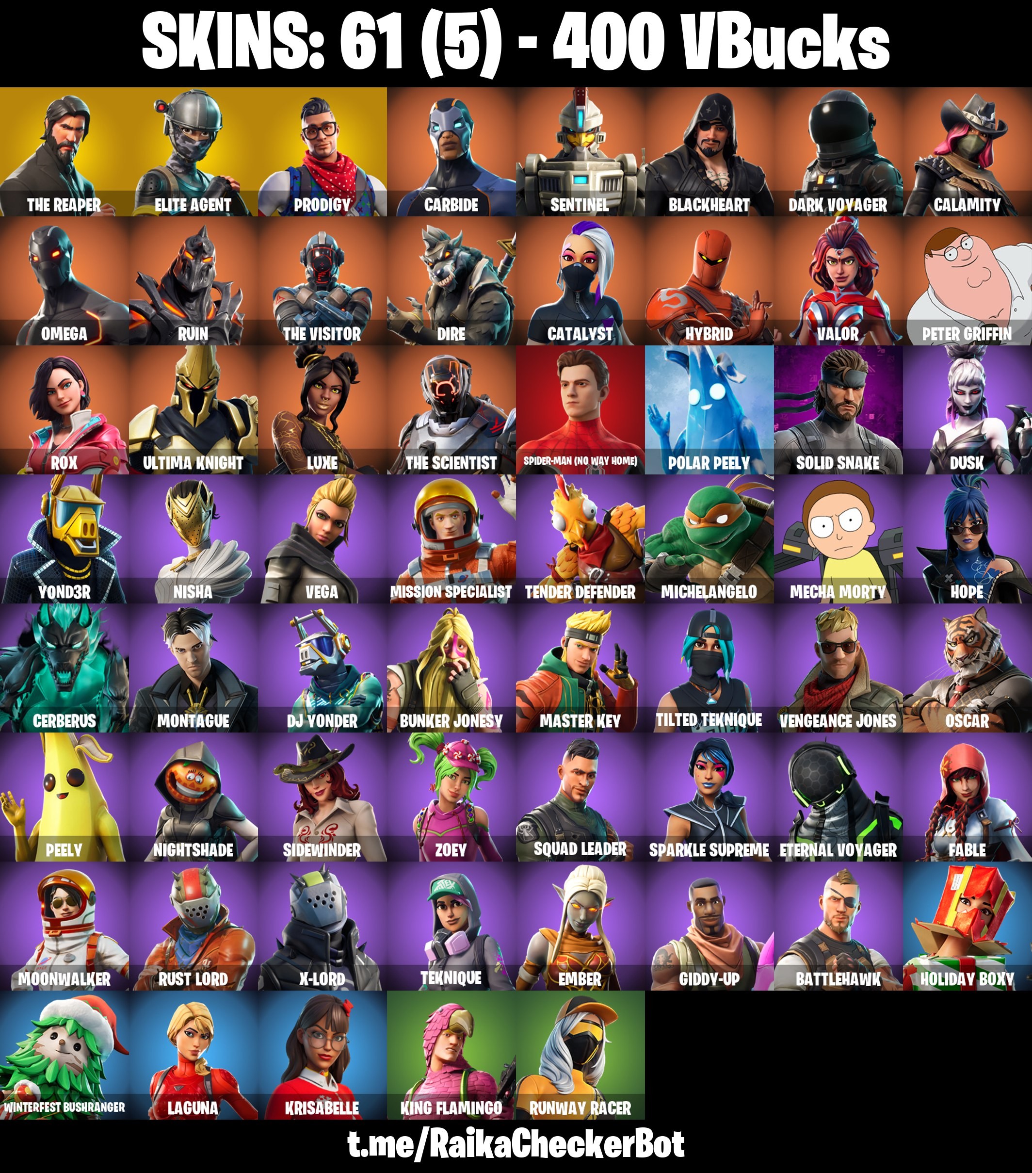 61 Skins, The Reaper, Take the L, Elite Agent, Prodigy [PC/PSN/XBOX/Switch]