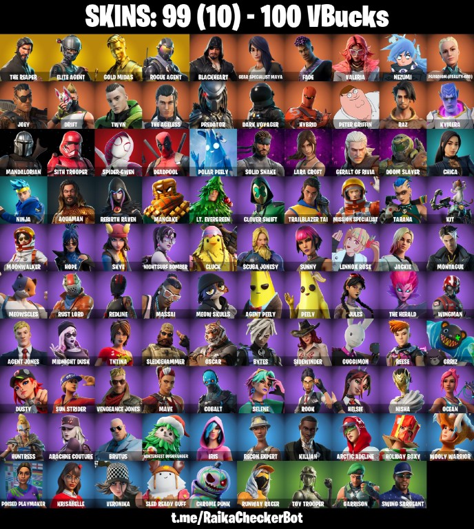 99 Skins, The Reaper, Gold Midas, Take The L, Elite Agent, Rogue Agent, Ninja [PC/PSN/XBOX/Switch]