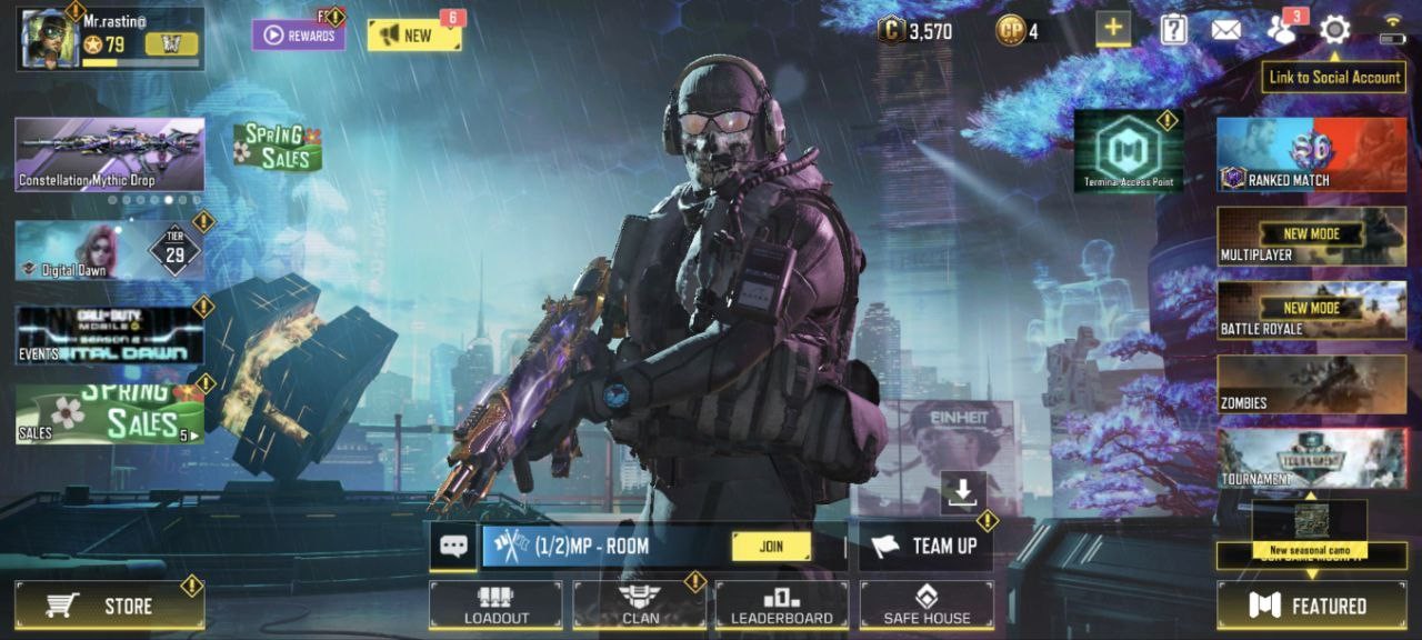 Legend Gun(M4), 32 Epic Guns, 12 Skins, 10 Emotes (IOS/Android)