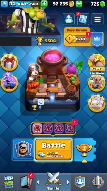 KT 12, LVL 34, Trophy 5620, Emotes 14, Gems 725, Cards 106, Gold 92k (IOS/Android)