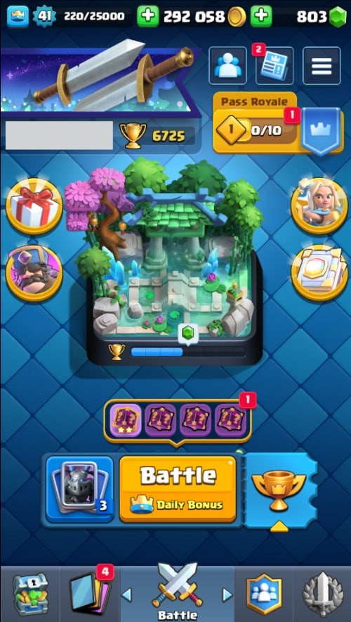 KT 13, LVL 41, Trophy 6725, Emotes 36, Gems 803, Cards 112, Gold 292k (IOS/Android)