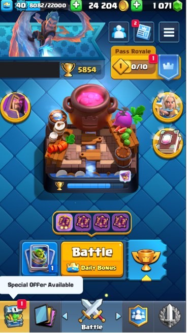 KT 13, LVL 40, Trophy 5854, Emotes 25, Gems 1071, Cards 106, Gold 24k (IOS/Android)