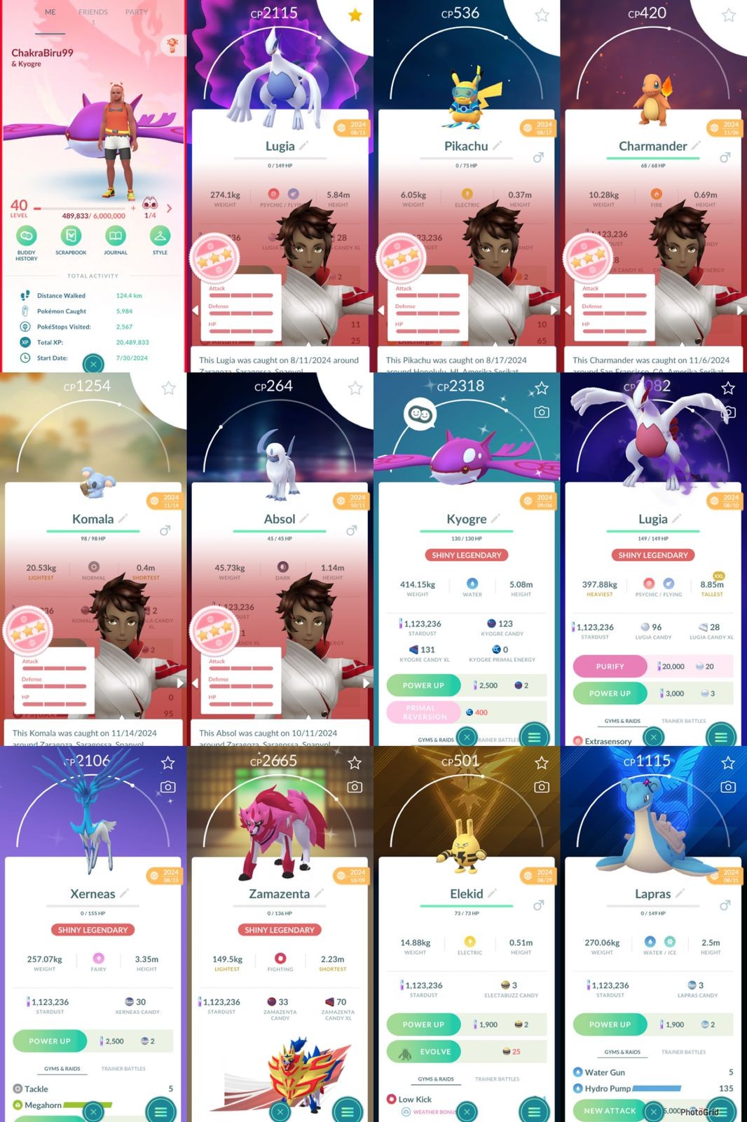 Lv40 Valor, 107 Legendary, 53 Shiny, Purified Lugia, Pikachu (100% IV), 1.1M Stardust, 3 Event Special Backgrounds, Shiny Kyogre & Zamazenta, Shadow Shiny Lugia (IOS/Android)