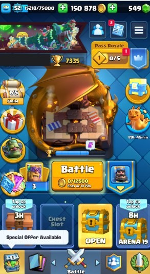 KT 14, LVL 52, Trophy 7335, Emotes 85, Gems 549, Cards 110, Gold 150k (IOS/Android)
