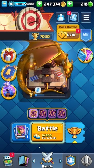 KT 13, LVL 41, Trophy 7030, Emotes 34, Gems 218, Cards 114, Gold 247k (IOS/Android)