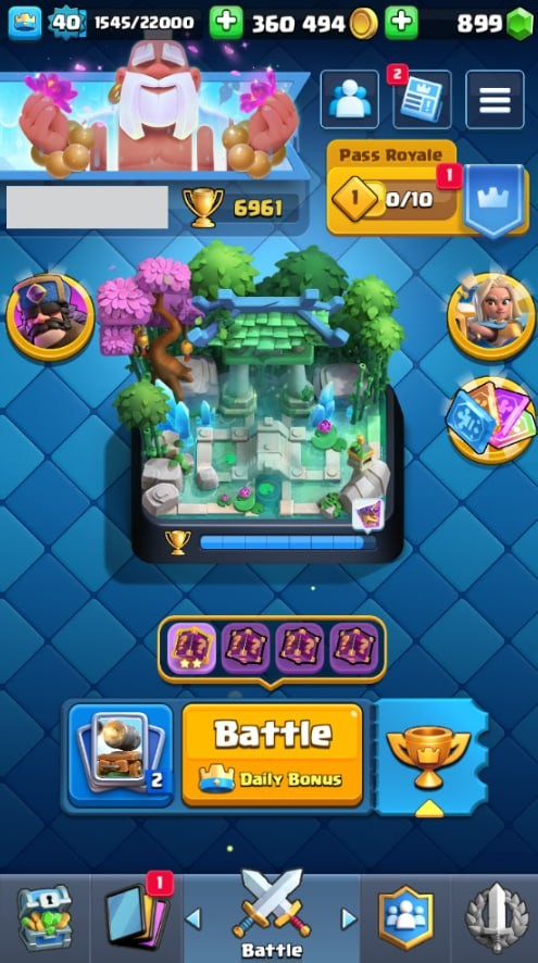KT 13, LVL 40, Trophy 6961, Emotes 31, Gems 899, Cards 114, Gold 360k (IOS/Android)