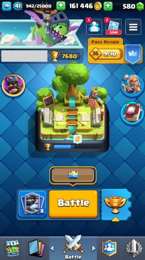 KT 13, LVL 41, Trophy 7680, Emotes 31, Gems 580, Cards 118, Gold 161k (IOS/Android)