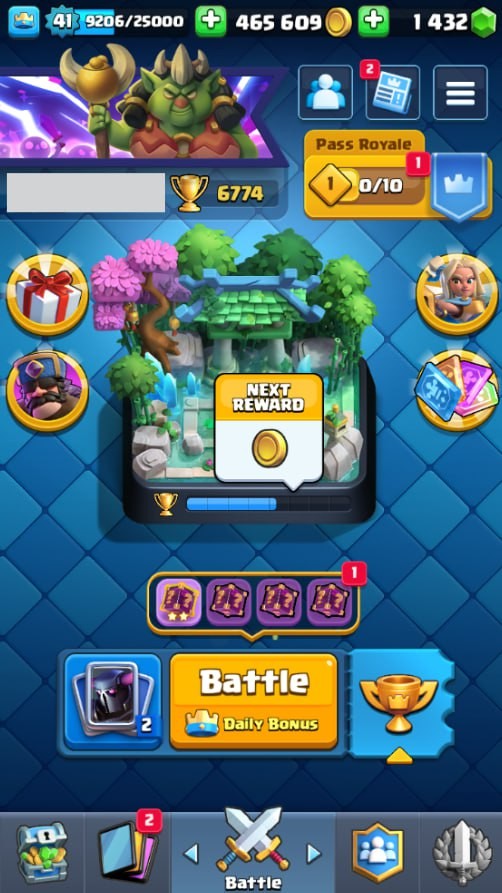 KT 13, LVL 41, Trophy 6774, Emotes 39, Gems 1432, Cards 112, Gold 465k (IOS/Android)