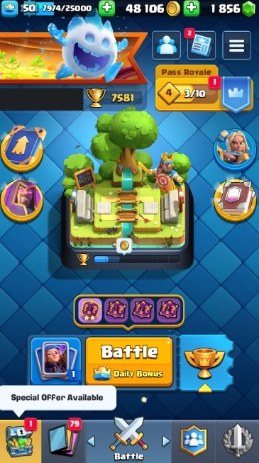 KT 14, LVL 50, Trophy 7581, Emotes 59, Gems 1856, Cards 119, Gold 48k (IOS/Android)