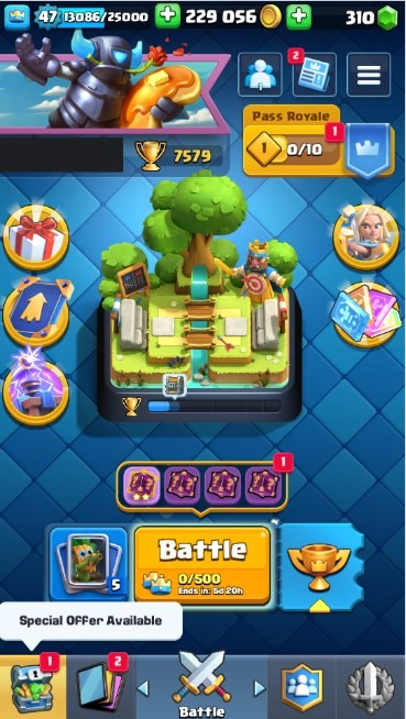 KT 14, LVL 47, Trophy 7579, Emotes 97, Gems 310, Cards 112, Gold 229k (IOS/Android)