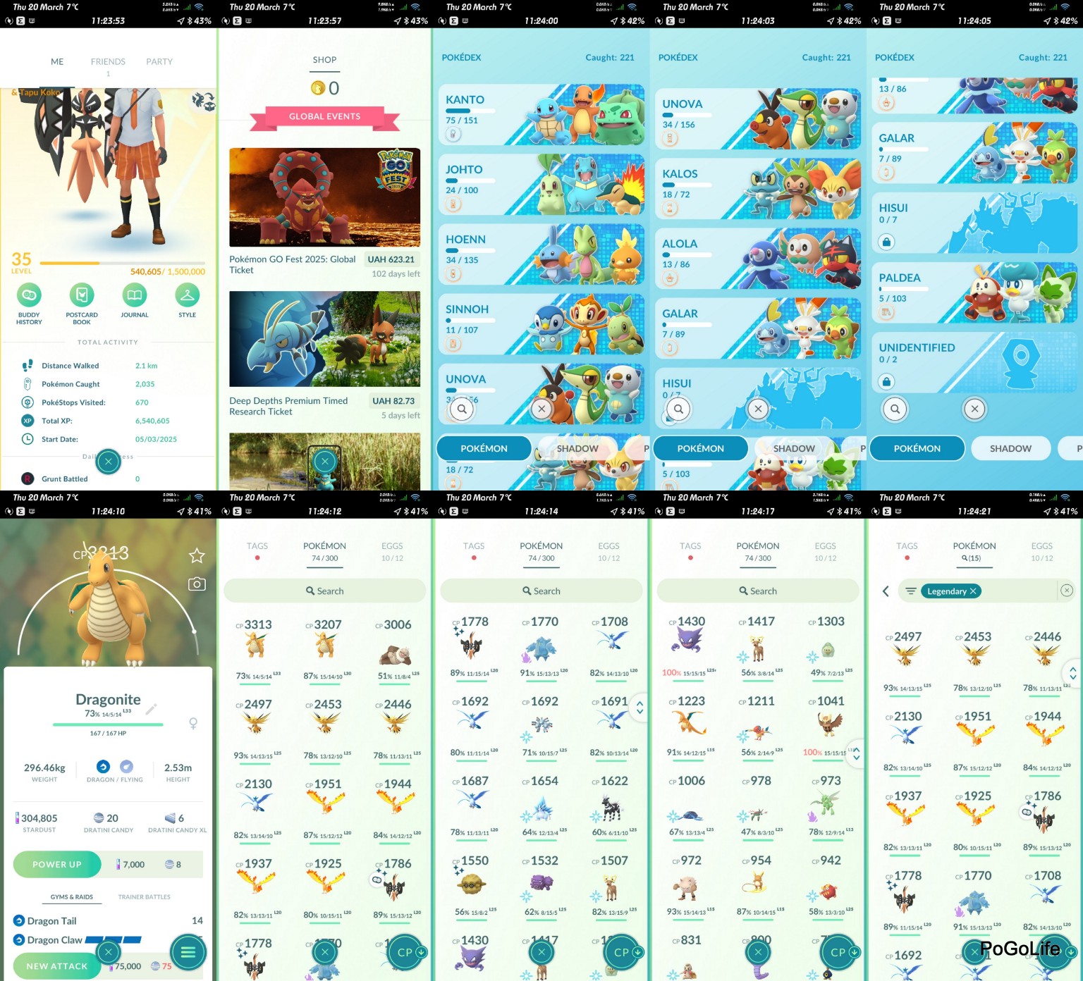 35L Instinct 304K DUST 15x Legendary Articuno Moltres Regice Tapu Koko Zapdos (2xSh) 3x 3000cp+ (IOS/Android)