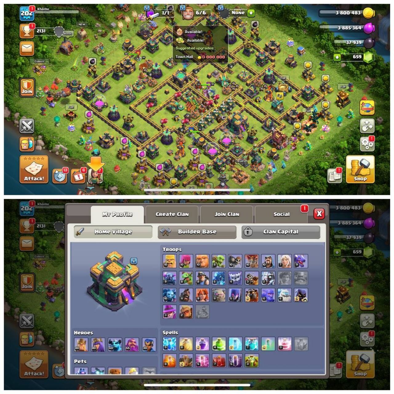 Clash of Clans Account – TH:14, Level 202, 659 Gems, BK:80, AQ:80, GW:60, RC:55, Pet:30 (IOS/Android)