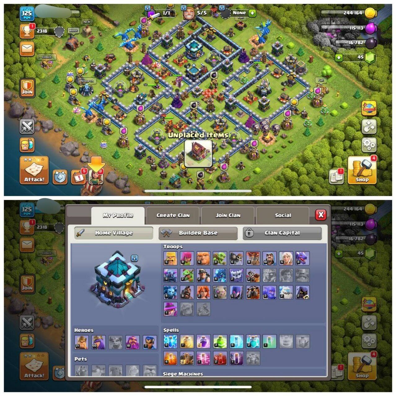Clash of Clans Account – TH:13, Level 125, BK:21, AQ:60, GW:18, RC:7 (IOS/Android)