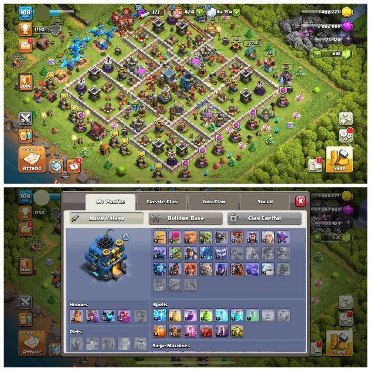 Clash of Clans Account – TH:12, Level 108, BK:43, AQ:51, GW:23, RC:24 (IOS/Android)