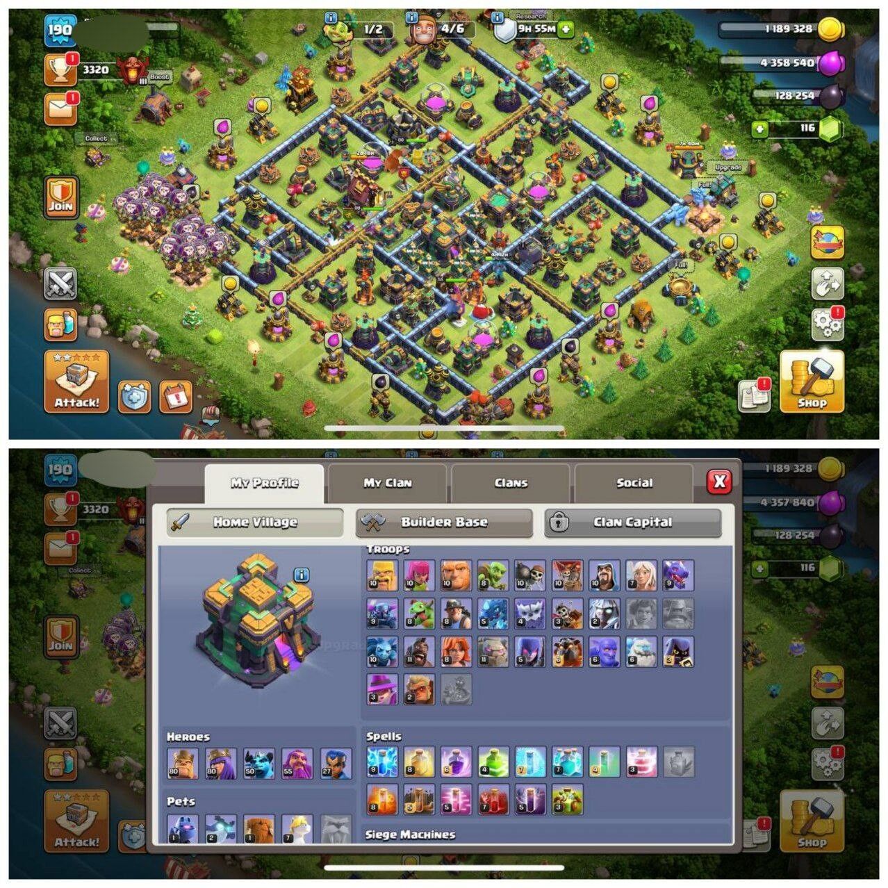 Clash of Clans Account – TH:14, Level 190, BK:80, AQ:80, GW:50, RC:55, Pet:27 (IOS/Android)