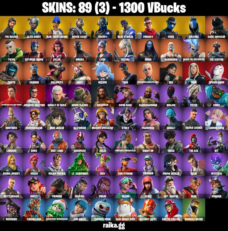 89 Skins, The Reaper, Take The L, OG STW, Rogue Agent, Blue Team Leader, Blue Striker [PC/PSN/XBOX/Switch]