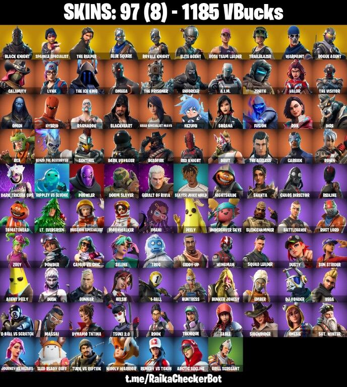 97 Skins, Black Knight, Sparkle Specialist, AC/DC, The Reaper, Floss, OG STW, Mako, Blue Squire [PC/PSN/XBOX/Switch]