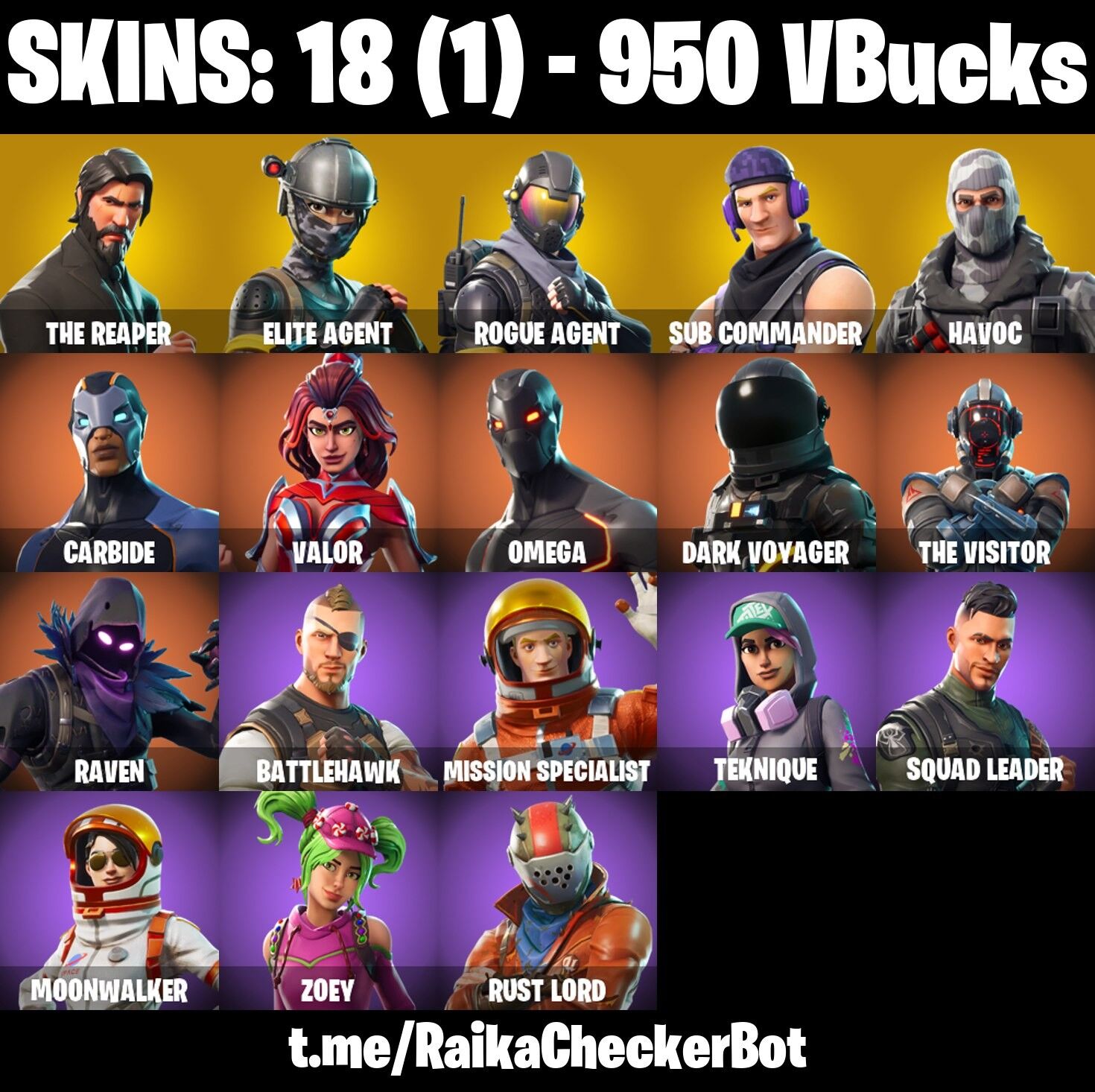 18 Skins, The Reaper, Take The L, Elite Agent, Sub Commander, Havoc, Raven, Omega [PC/PSN/XBOX/Switch]