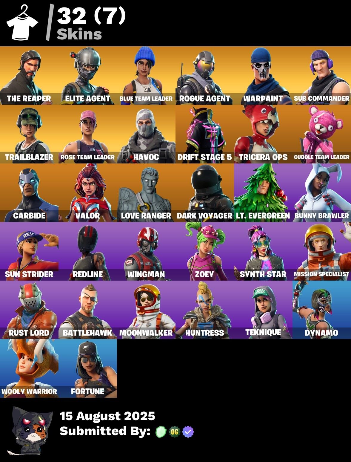 32 Skins, The Reaper, OG STW, Take The L, Elite Agent, Blue Team Leader, Rogue Agent, Havoc [PC/PSN/XBOX/Switch]