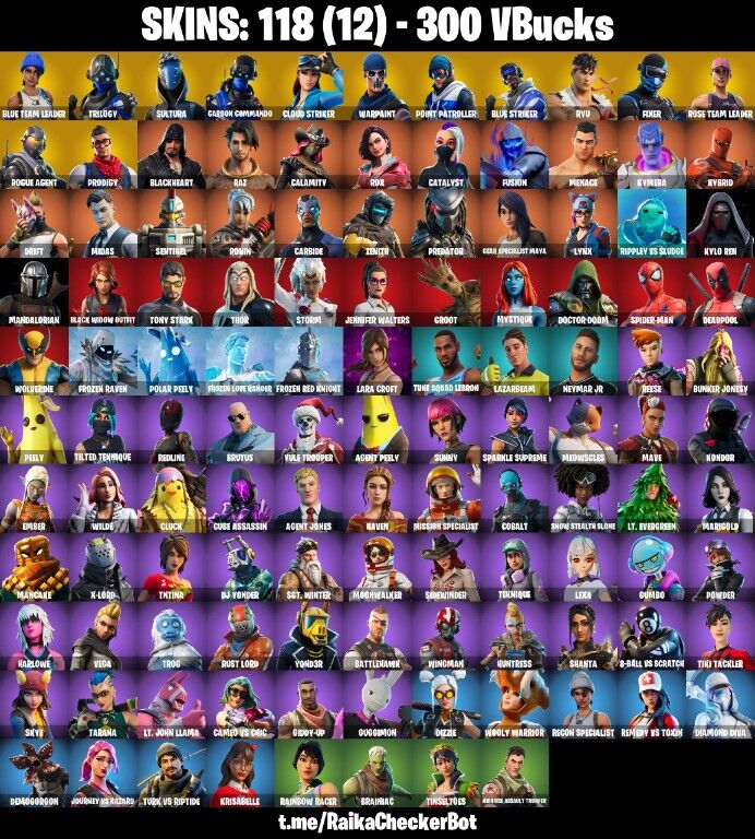 118 Skins, OG STW, Take The L, Cloud Striker, Ryu, Blue Team Leader, Zenith, Lara Croft [PC/PSN/XBOX/Switch]