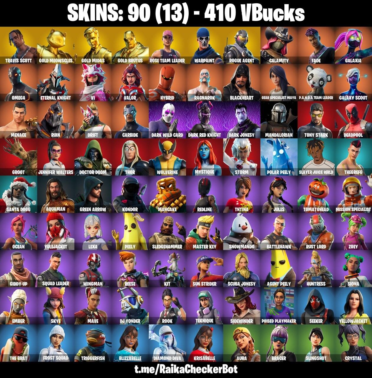 90 Skins, Travis Scott, Take The L, OG STW, Gold Midas, Reaper Axe, Rogue Agent, Gold Brutus [PC/PSN/XBOX/Switch]