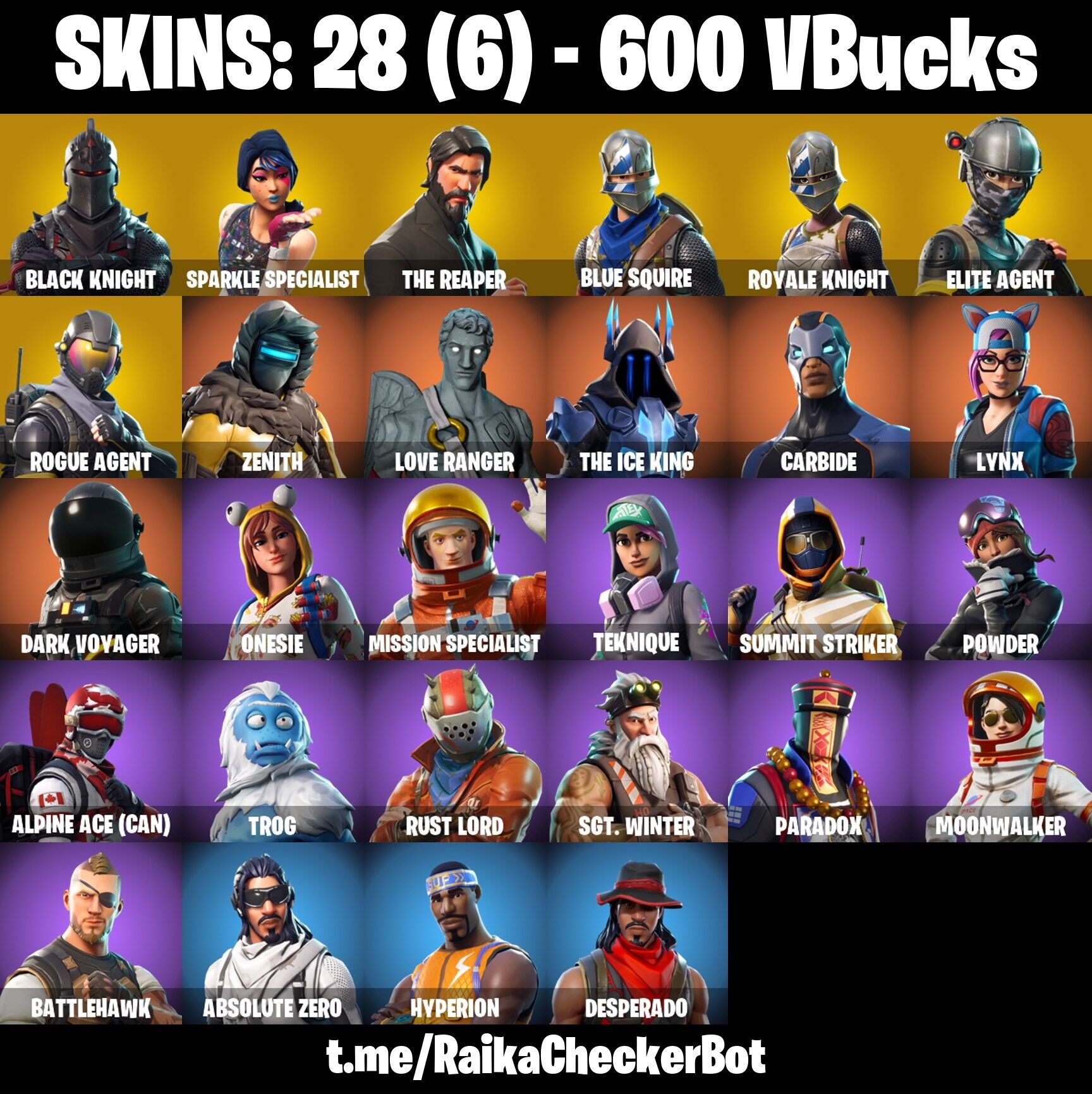 28 Skins, Black Knight, Sparkle Specialist, Blue Squire, Royale Knight, The Reaper, Take The L, AC/DC [PC/PSN/XBOX/Switch]