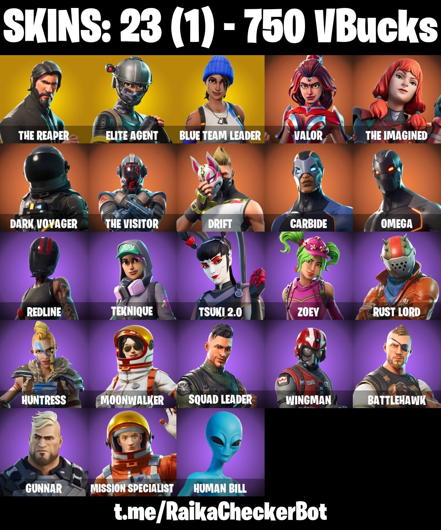 23 Skins, The Reaper, 750 V-Bucks, Elite Agent, Omega, Blue Team Leader [PC/PSN/XBOX/Switch]