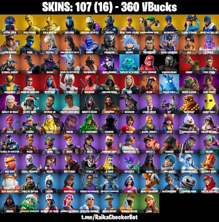 107 Skins, OG STW, Astro Jack, Candy Axe, Gold Midas, Reaper Axe, Championship Aura [PC/PSN/XBOX/Switch]
