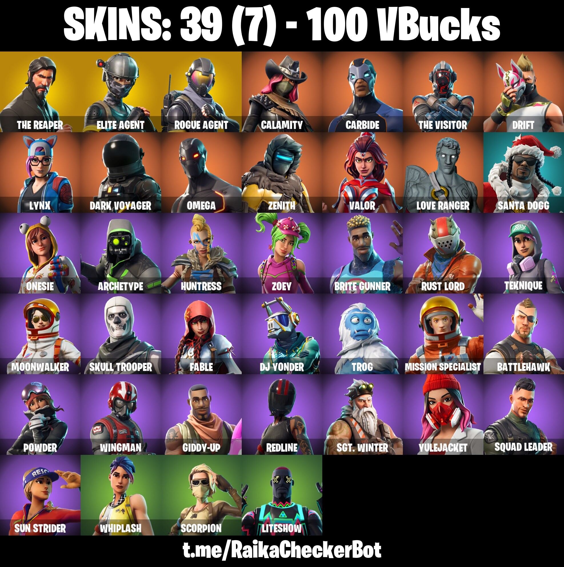 39 Skins, The Reaper, Elite Agent, Take The L, Drift, Omega, Trog [PC/PSN/XBOX/Switch]