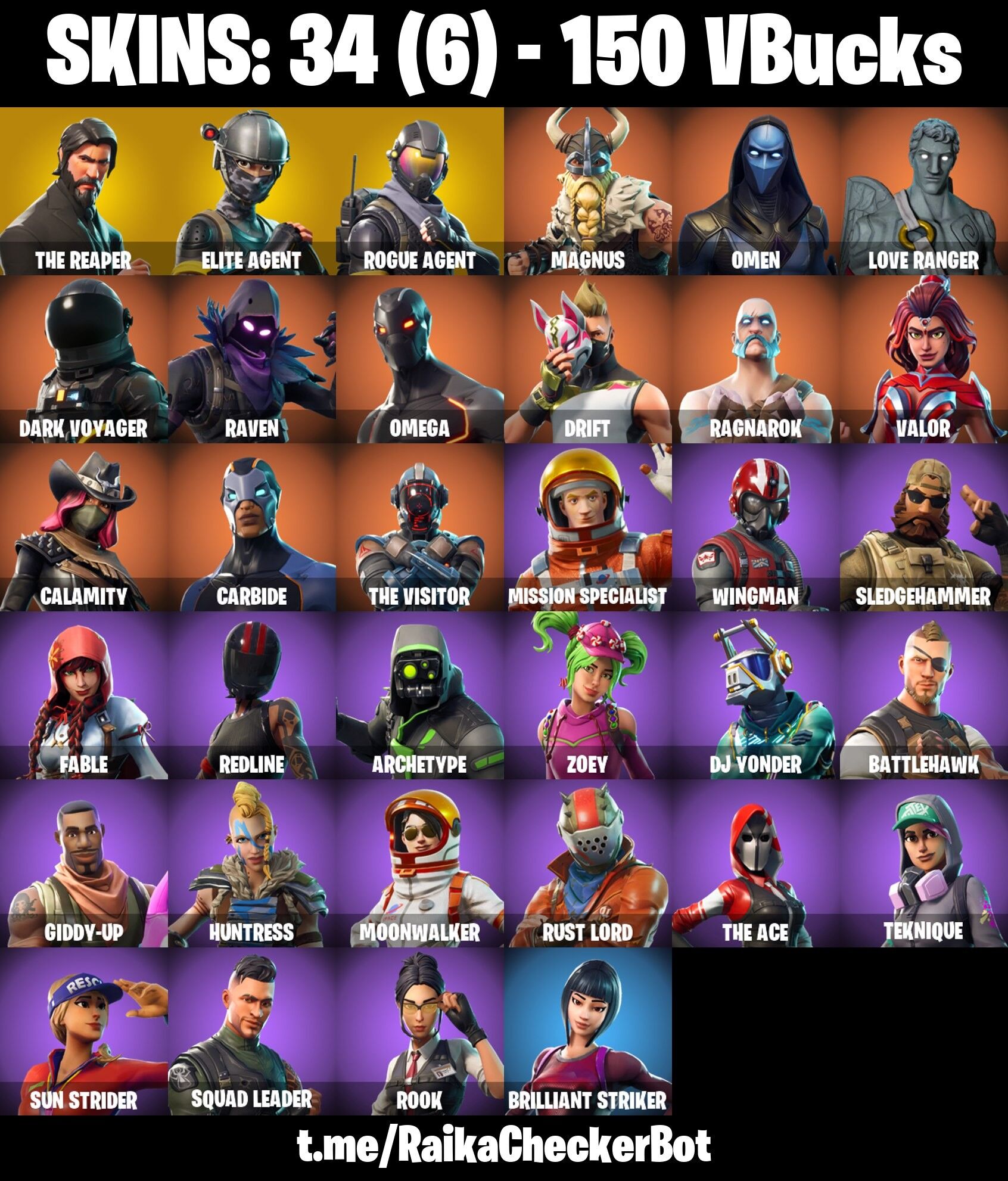 34 Skins, The Reaper, Take The L, Elite Agent, Rogue Agent, Omega [PC/PSN/XBOX/Switch]
