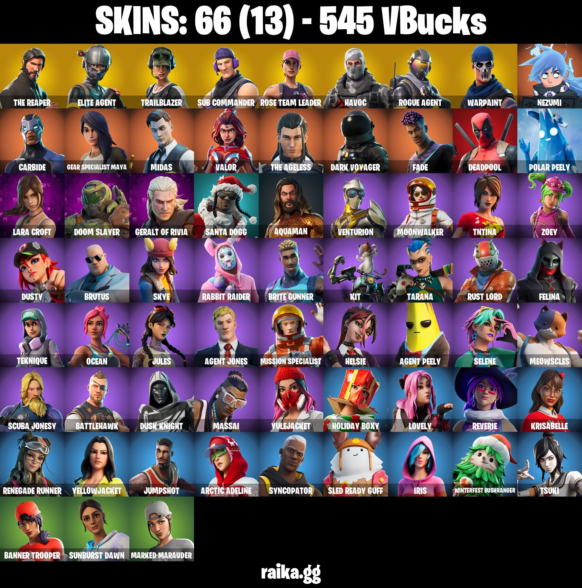 66 Skins, The Reaper, OG STW, Take The L, Elite Agent, Trailblazer, Rogue Agent [PC/PSN/XBOX/Switch]