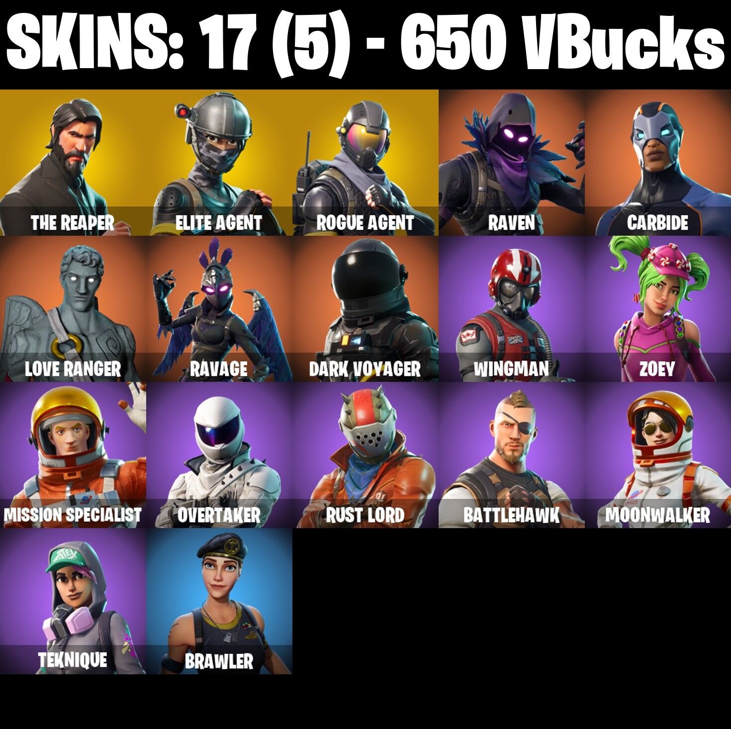 17 Skins, The Reaper, Elite Agent, Take The L, Mako, Rogue Agent [PC/PSN/XBOX/Switch]