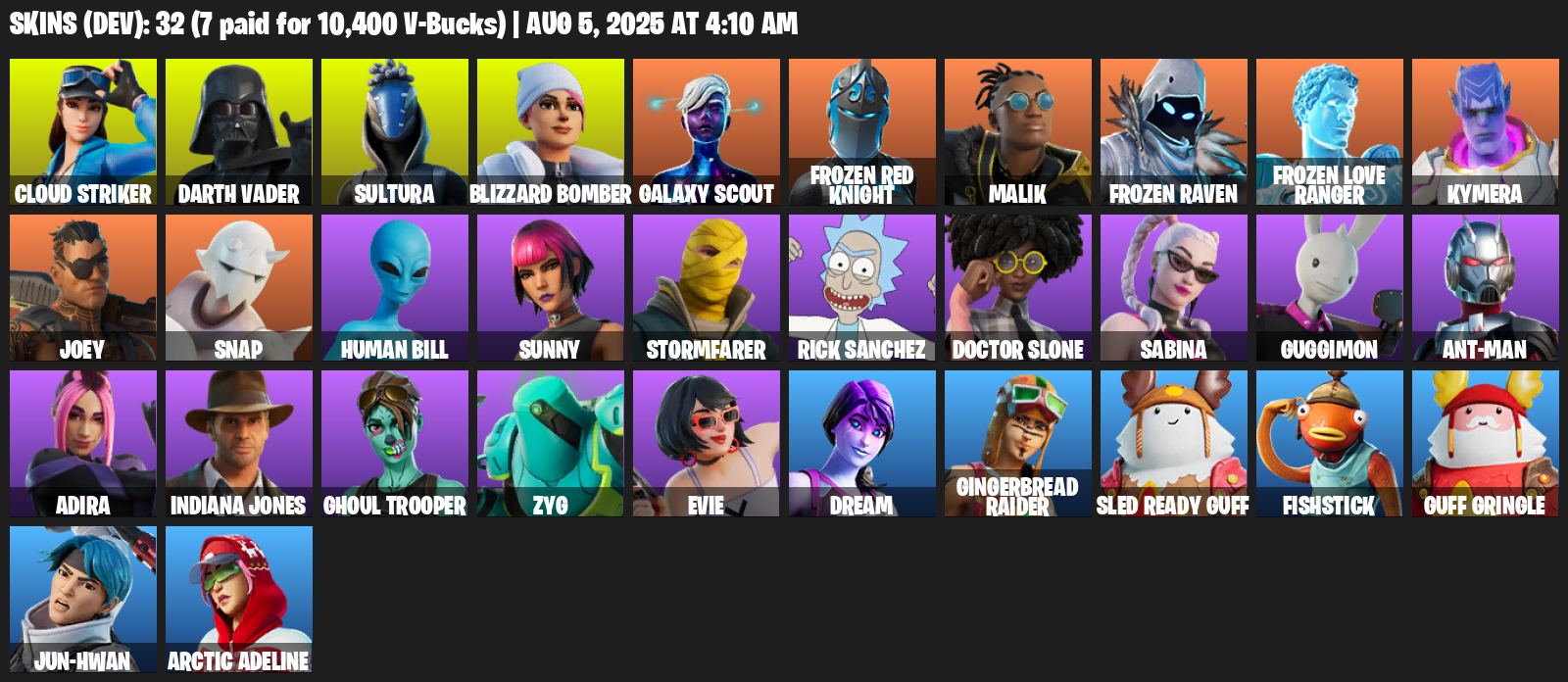 32 Skins, Cloud Striker, Darth Vader, Sultura, Blizzard Bomber, Galaxy Scout, Frozen Red Knight, Malik [PC/PSN]