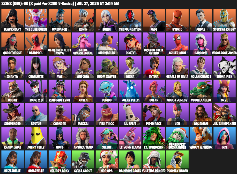 68 Skins, Reaper Axe, Blackheart, The Cube Queen, Omegarok, Ronin, Torin, The Foundation, Fade, Hybrid, Midas [PC/XBOX]