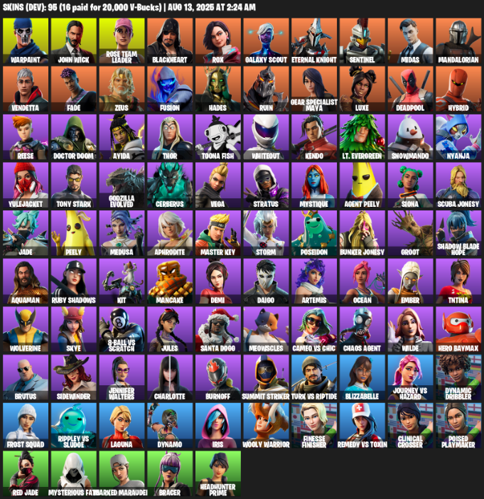95 Skins, OG STW, Warpaint, John Wick, Rose Team Leader, Blackheart, Rox, Galaxy Scout, Eternal Knight [PC/PSN/XBOX]