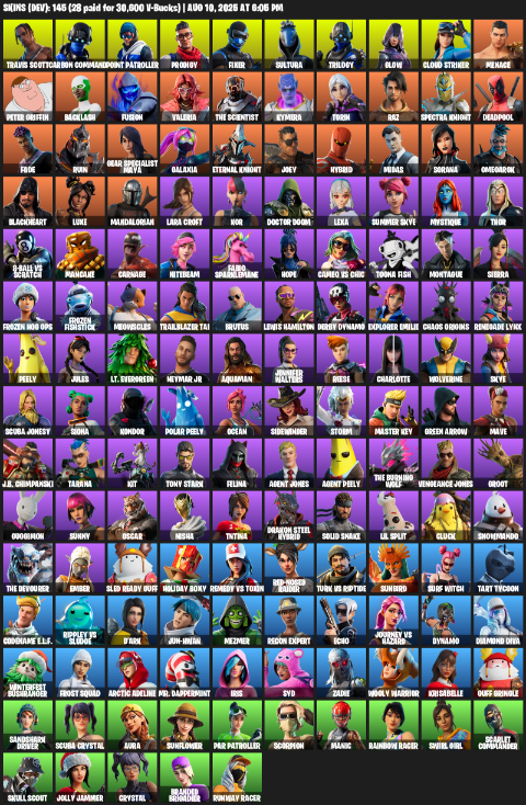 145 Skins, Travis Scott, Lara Croft, Carbon Commando, Point Patroller, Prodigy, Fixer, Sultura, Trilogy, Glow [PC/XBOX]