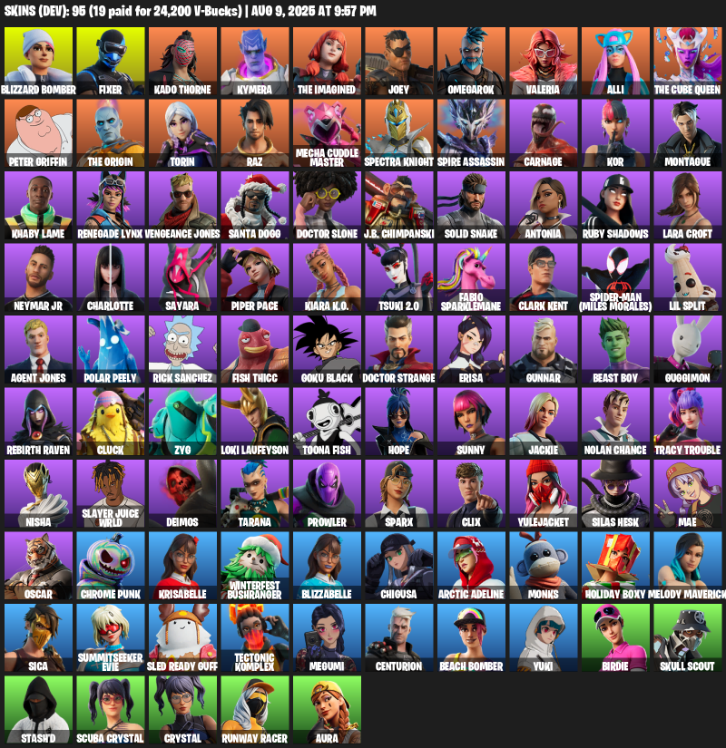 95 Skins, Lara Croft, Blizzard Bomber, Fixer, Kado Thorne, Kymera, The Imagined, Joey, Omegarok, Valeria [PC/XBOX]