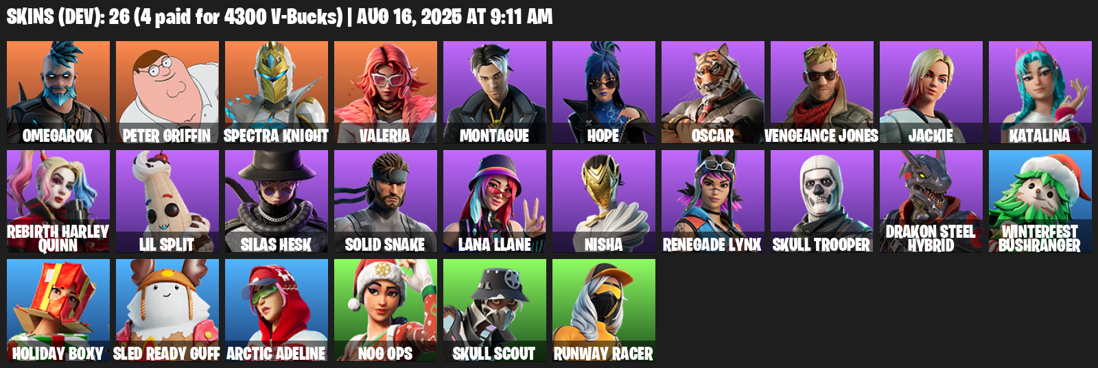 26 Skins, Omegarok, Peter Griffin, Spectra Knight, Valeria, Montague, Hope, Oscar, Vengeance Jones, Jackie [PC/PSN/XBOX]